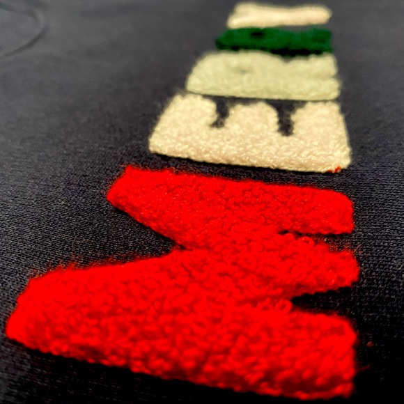 MERRY Holiday Festive Sweatshirt, Navy w/ raised textured multi-colored letters - Picture 9 of 12